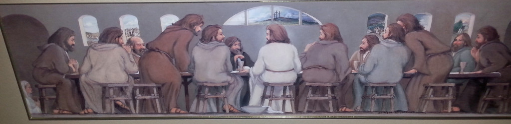 The Last Supper by Bob Holloway. I like this different perspective, perhaps from the viewpoint of a server at the supper (although there appears to be a server in the lower left-hand corner). . [Photo of Bob Holloway art]